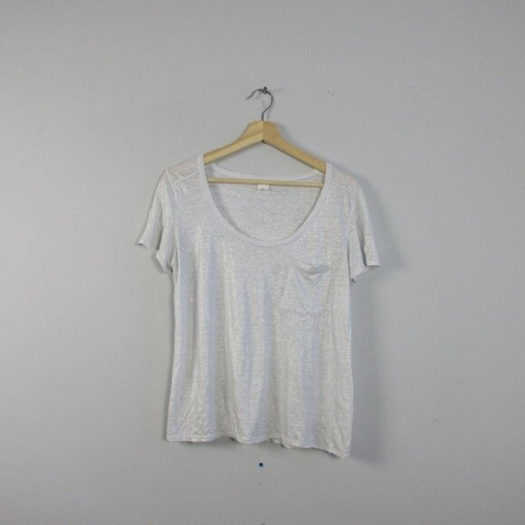 Club Monaco 100 Linen Top Women S White Shirt Scoop Neck Short Sleeve Summer 108 - Picture 1 of 8